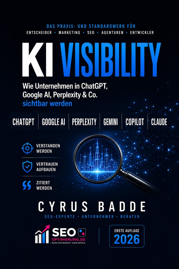 Buchcover „KI-Visibility“ von Cyrus Badde – Praxis-Standardwerk für KI-Sichtbarkeit (Erste Auflage 2026)